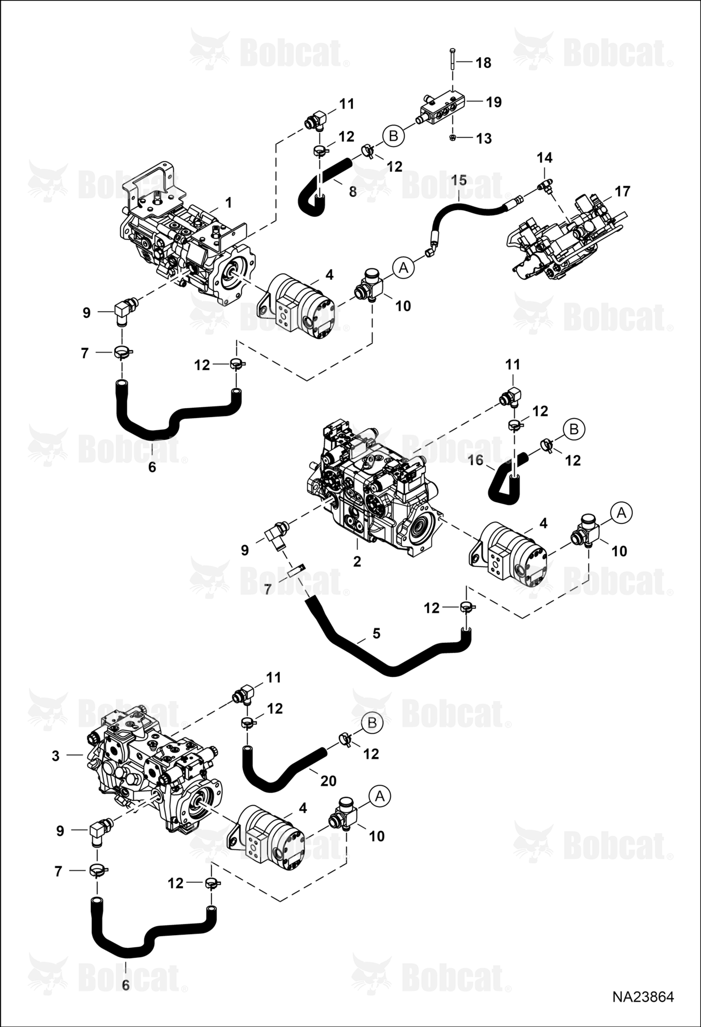 Hydrostatic Circuitry (Hydrostatic Manual Pump, SJC A22 Pump & SJC H1 Pump) (Case Drain Manifold)