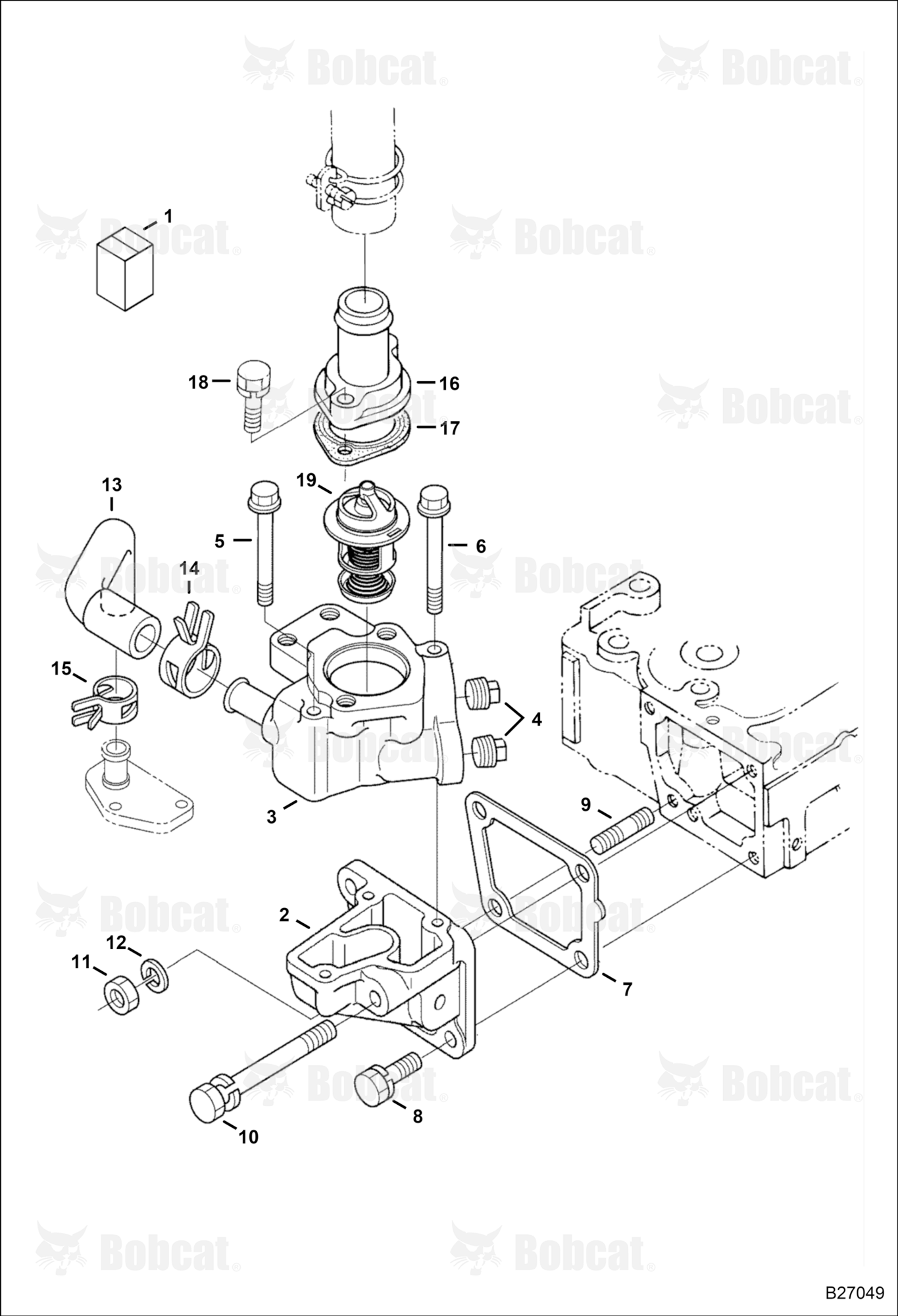 Water Flange & Thermostat (Blue) (Engine Serial # V2403-B******)