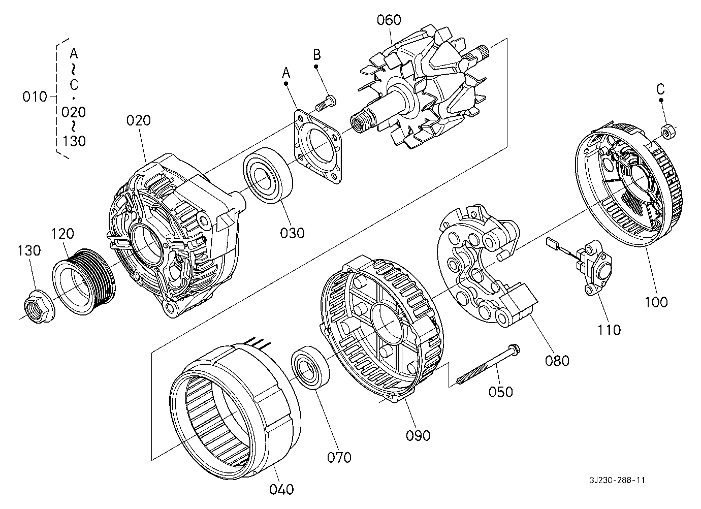 Alternator [Component Parts] (200A) (W/G No.M3809)