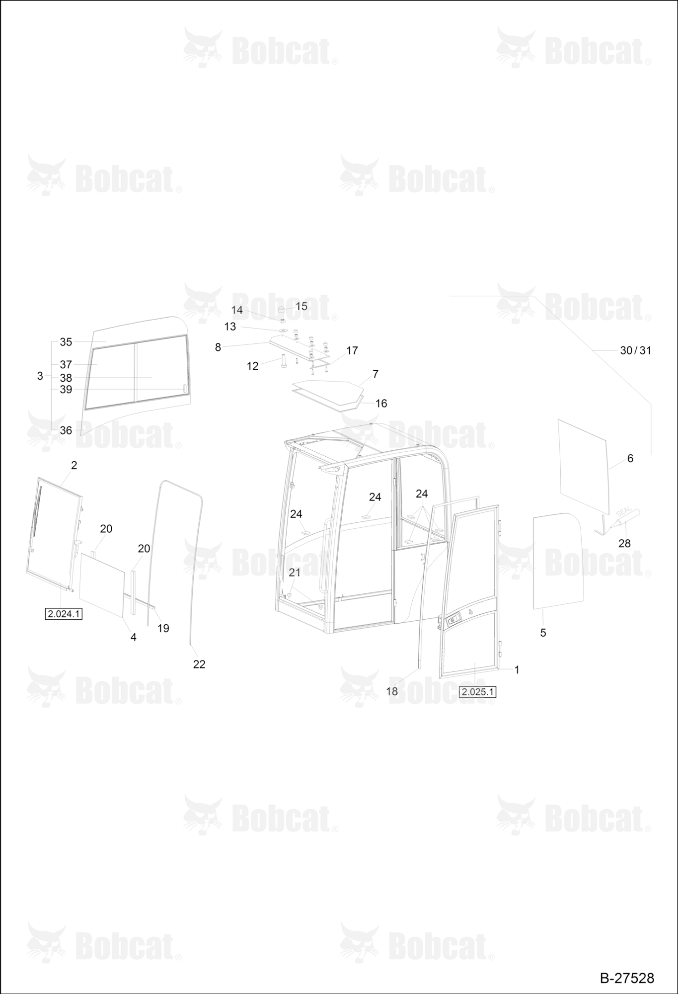 OPERATOR'S CAB Cemented Panes  CAB S/N 202.042.466 & Above