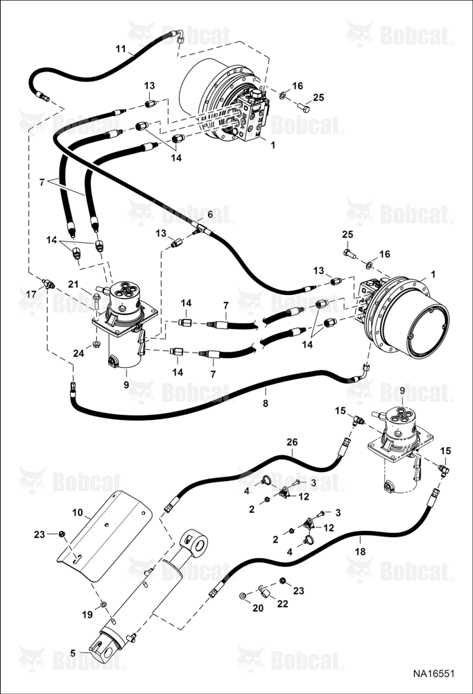 Hydraulic Circuitry (Lower)(W/O Angle Blade)(Unbranded Drive Motor) B3NR13116 & Above
