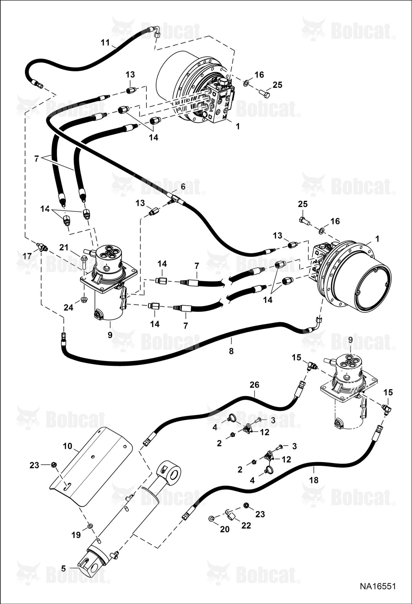 Hydraulic Circuitry (Lower)(W/O Angle Blade)(Unbranded Drive Motor)