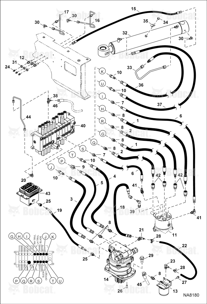 Hydraulic Circuitry (Upper/Swing) (Slew Motor W/O Timer Valve)