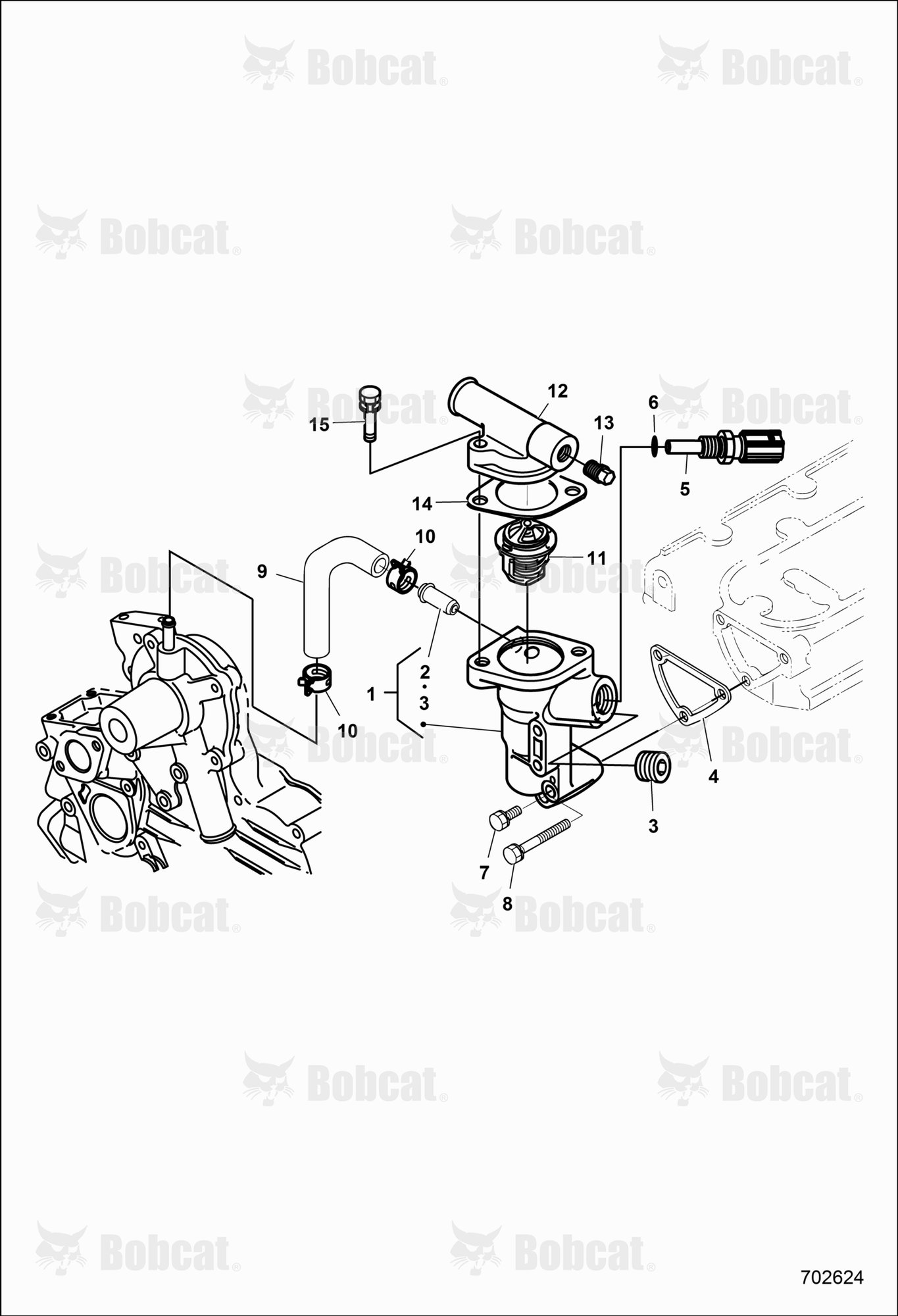 ENGINE, Water Flange and Thermostat