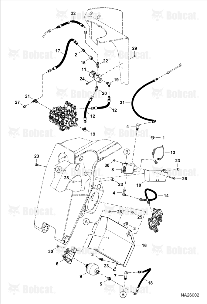 Hydraulic Circuitry (Power Bob-Tach) (Accumulator & Valves)