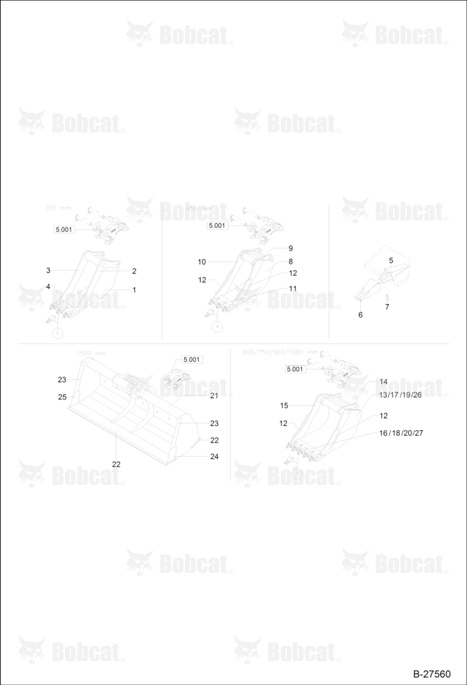 Bucket 350,450,600,750,900,1000,1500 mm (QUICKLY RELEASABLE)