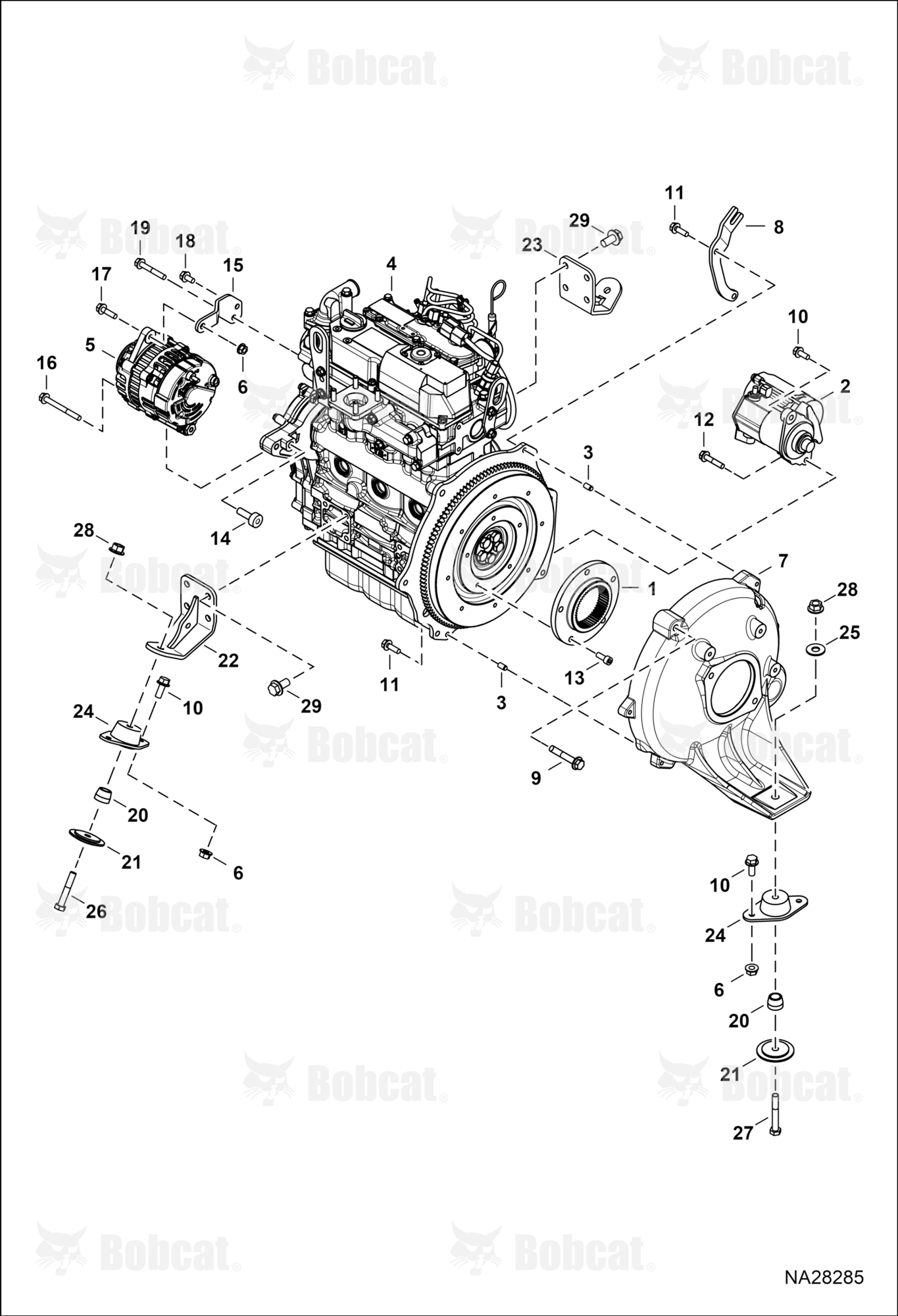 Engine & Attaching Parts (Flywheel, Starter, & Engine Mounts)  B5W612001 & Above