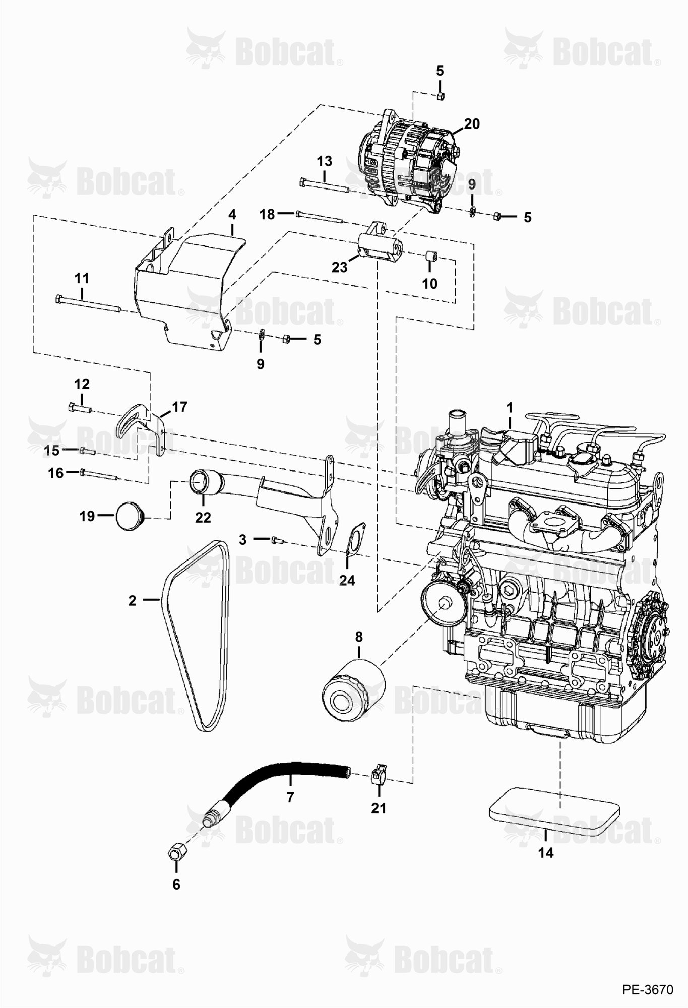 Engine & Attaching Parts (Alternator Mounting, Fuel Fill) (Kubota-D1005-E3B-BC-3)(Tier IV Replacement)