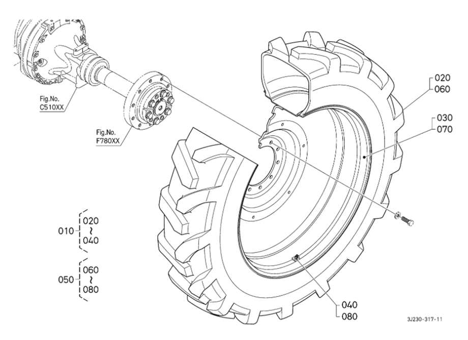 Rear Wheel (380/90R46:10 Hole Rim) [Bar Type Axle]