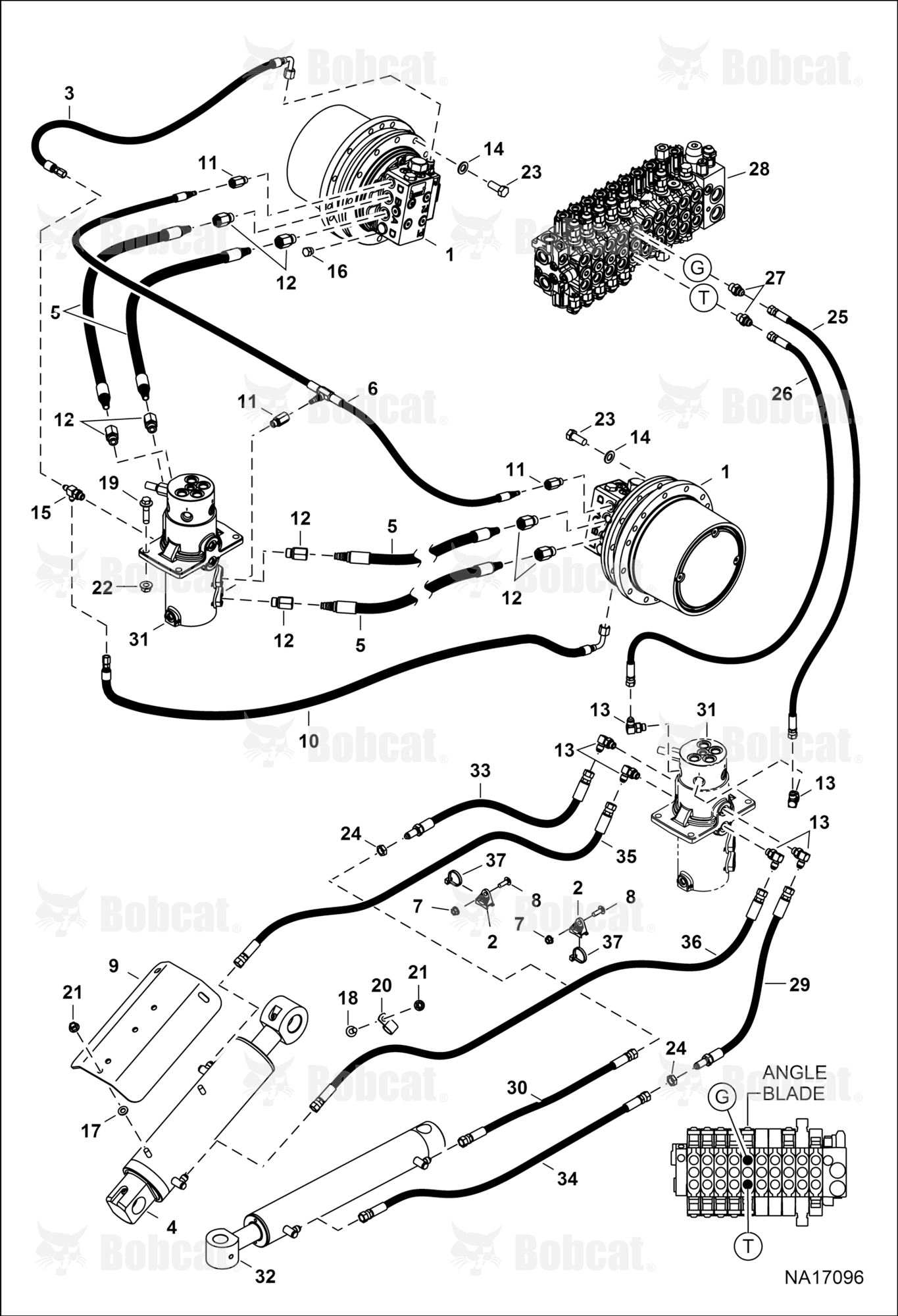 Hydraulic Circuitry (Lower)(W/ Angle Blade)  AG3416001 & Above