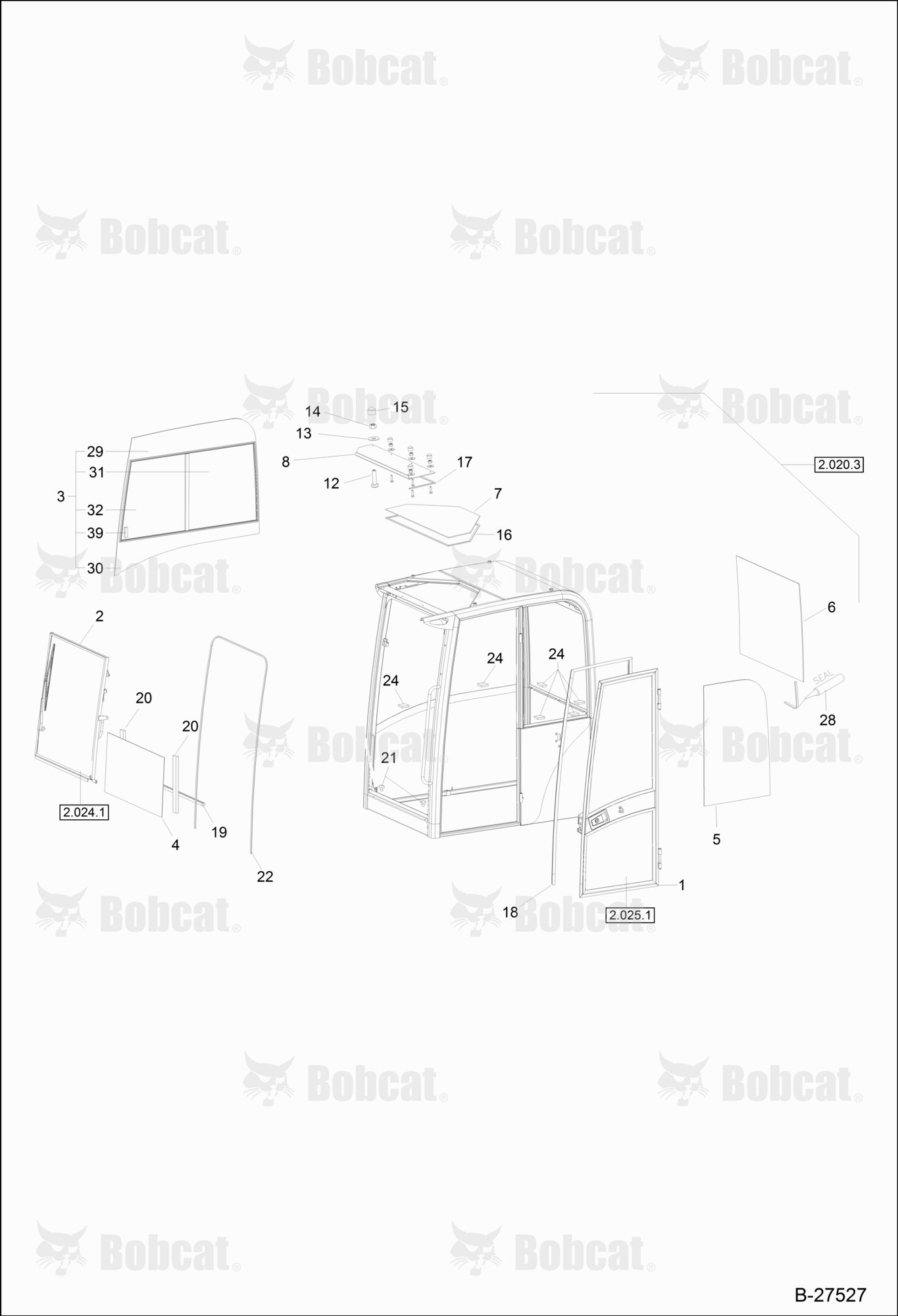 OPERATOR'S CAB Cemented Panes  CAB S/N 202.041.721 - 202.042.465