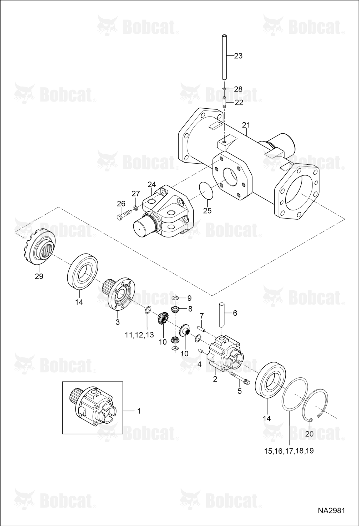 Front Axle Support & Differential Group (Dual Steering Cylinders)