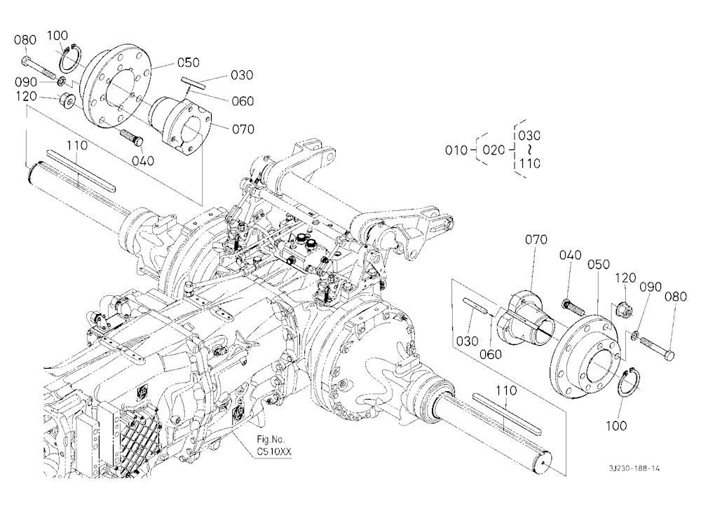 Rear Axle Hub (For 8 Hole Rim) [Bar Type Axle]