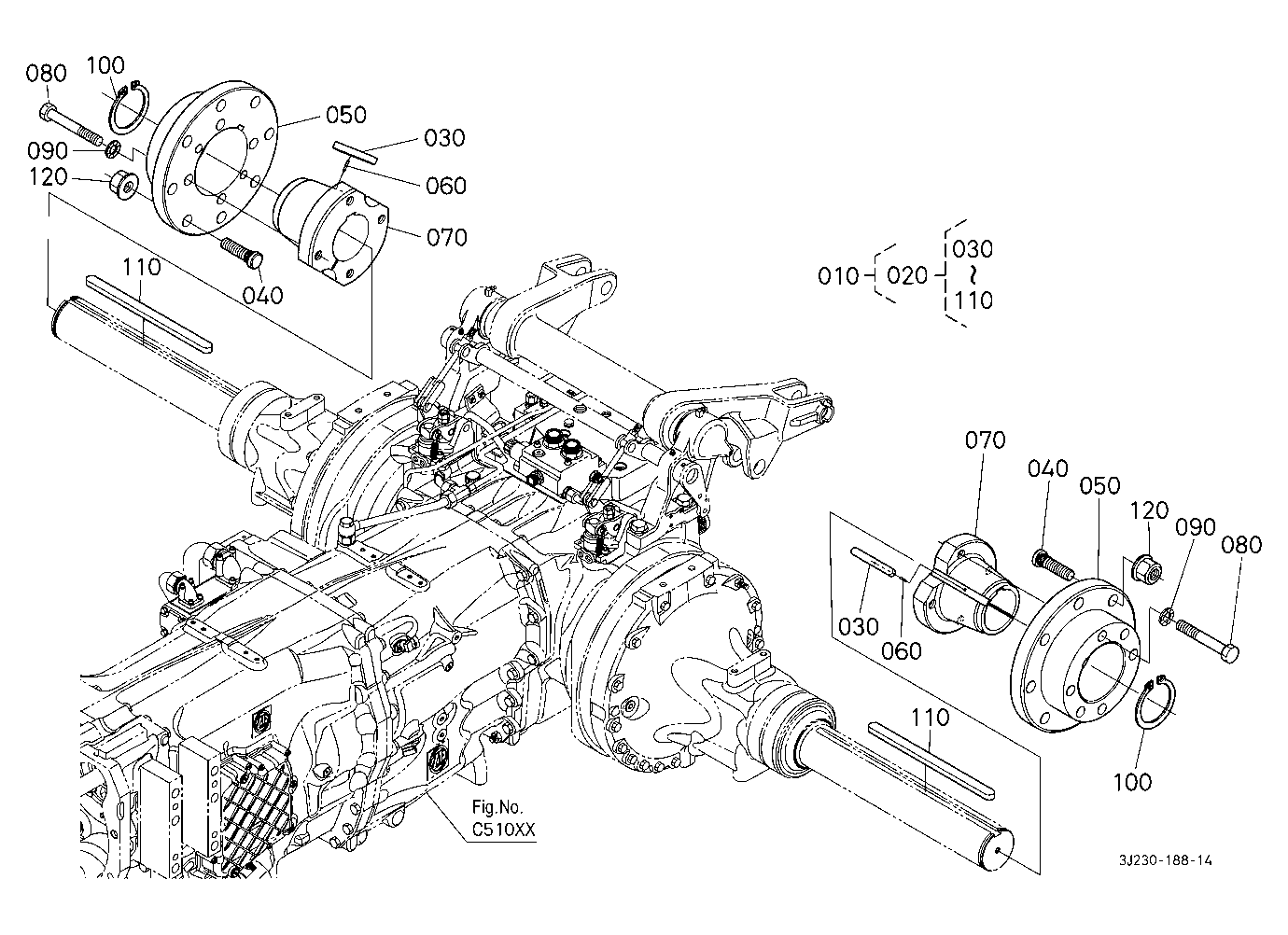 Rear Axle Hub (For 8 Hole Rim) [Bar Type Axle]