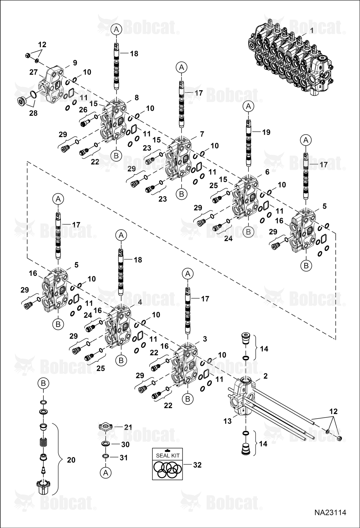 Hydraulic Control Valve (Assembly) (Backhoe) (Manual Controls) (7 Bank)