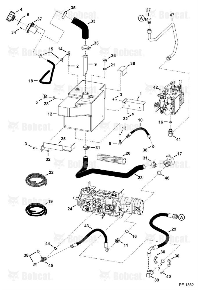 Hydrostatic Circuitry (W/Tank) (W/Manual Controls) 521313913 & Above, 521411181 & Above, 521512100 & Above, 521611030 & Above, 526011001 - 526015999, 526111001 - 526111999, 525811001 - 525814999, 525911001 - 525911999