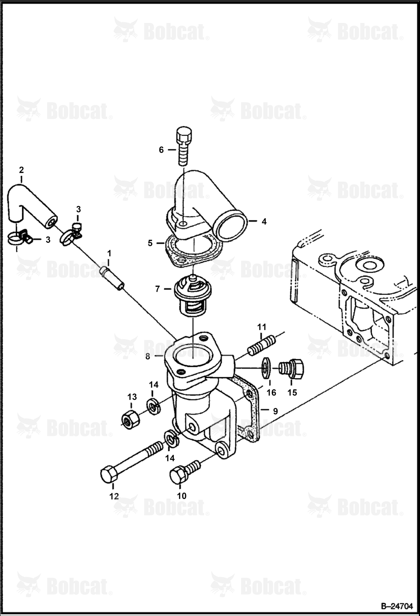 Water Flange & Thermostat (Kubota - V2203 2EB - Tier II Replacement)