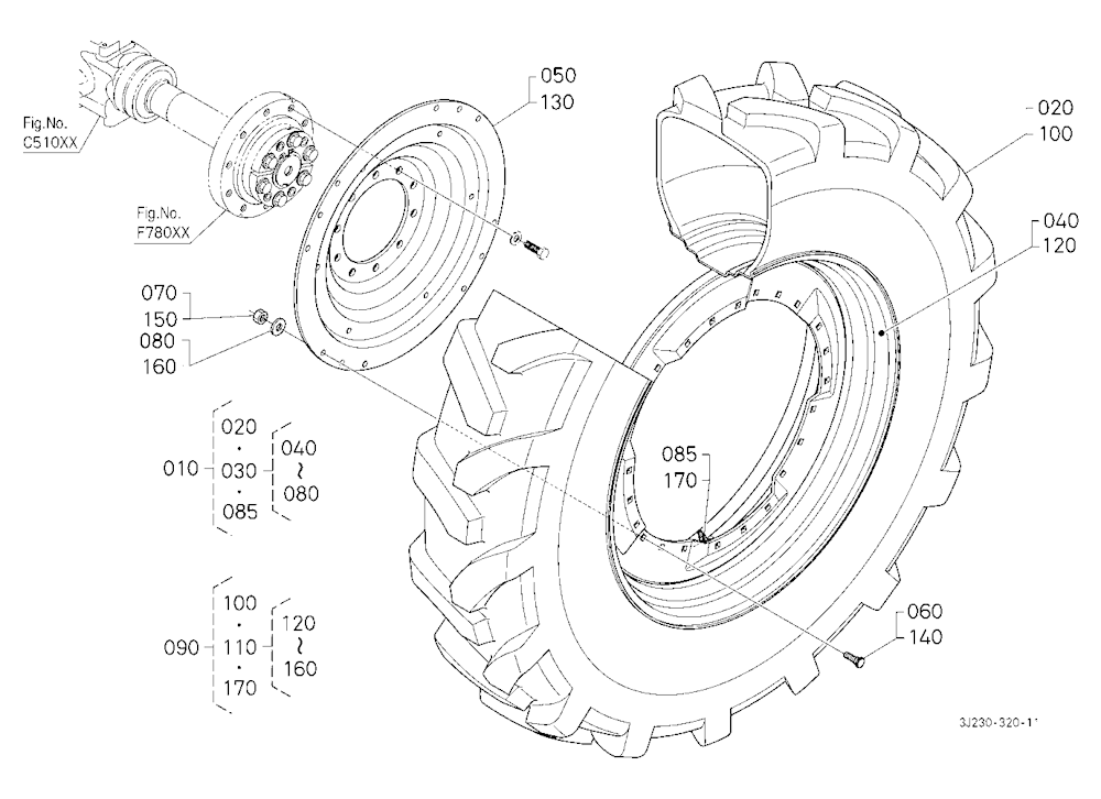Rear Wheel (420/80R46:10 Hole Rim) [Bar Type Axle]