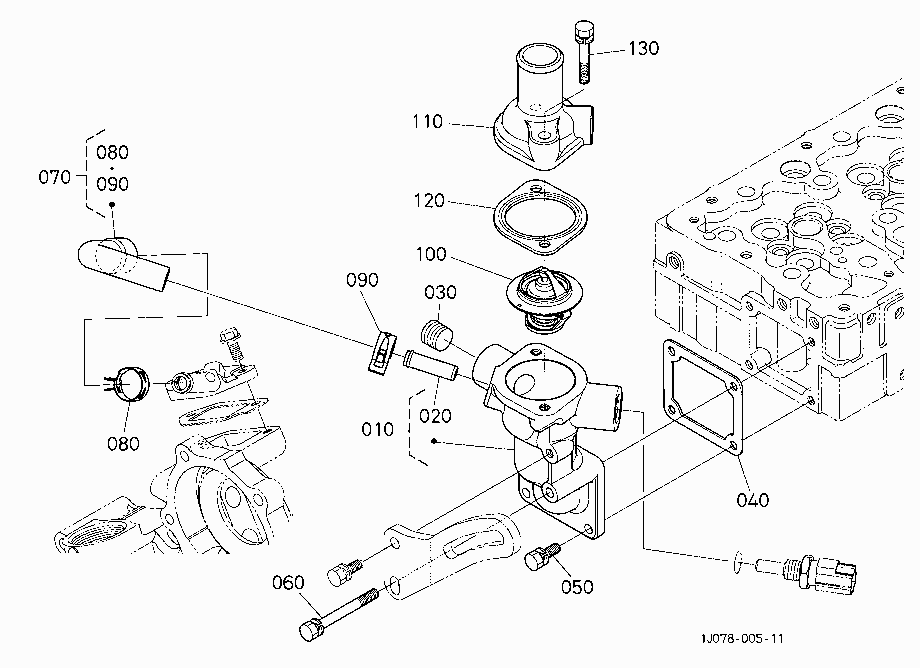 WATER FLANGE AND THERMOSTAT