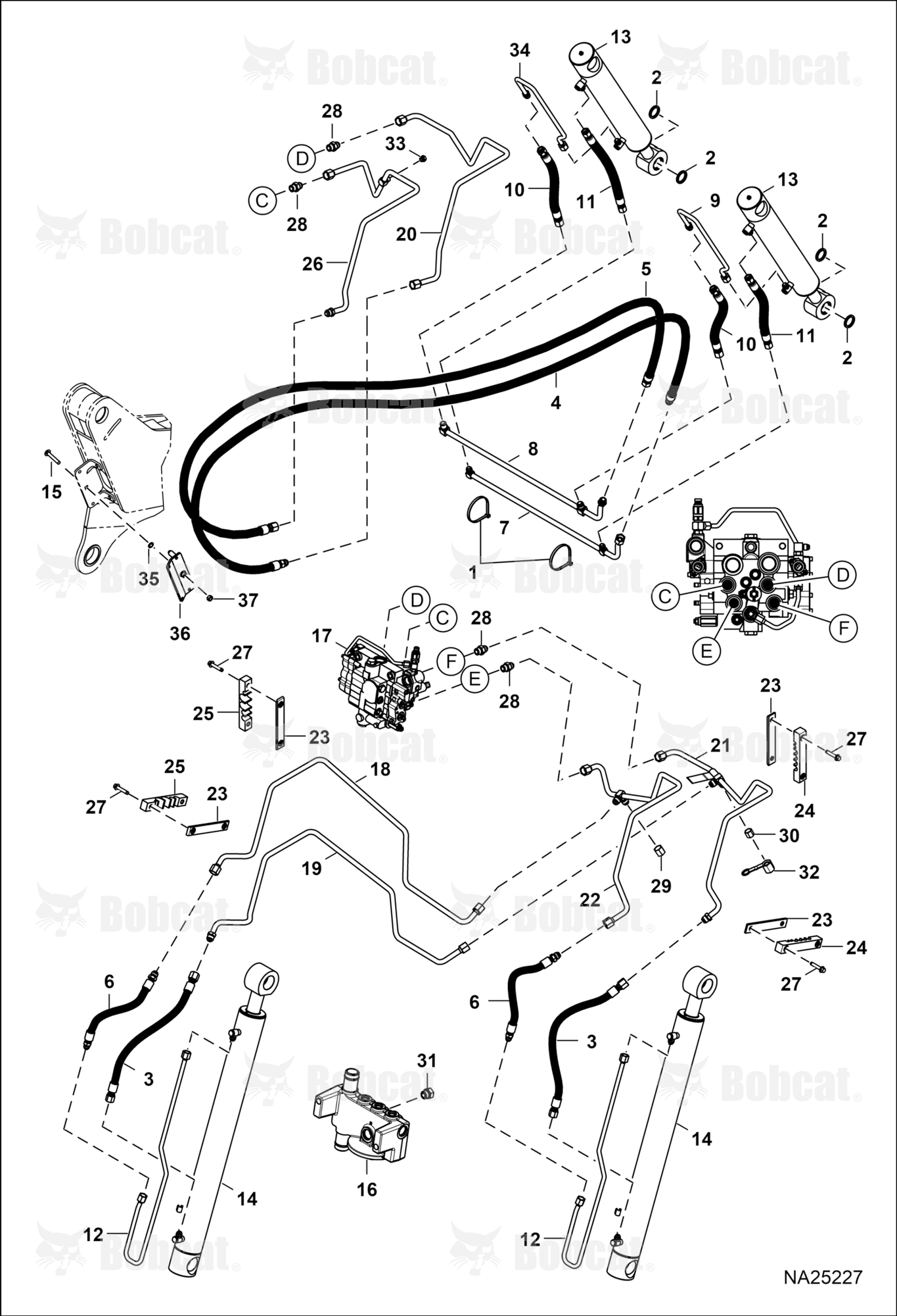 Hydraulic Circuitry (Lift & Tilt)  B56R11001 - B56R11157