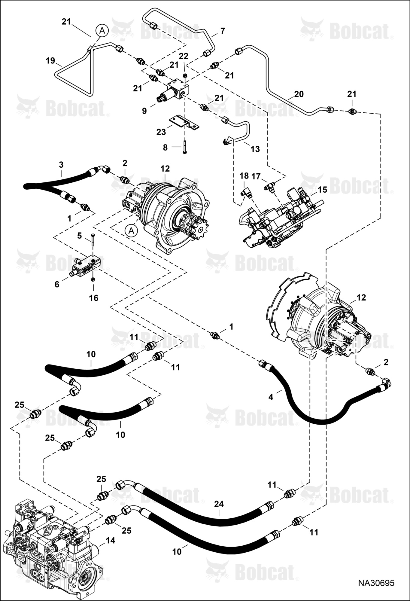 Hydrostatic Circuitry (2-Speed Motor) (Selectable Joystick Controls) (ML04) B4ZE12469 & Above