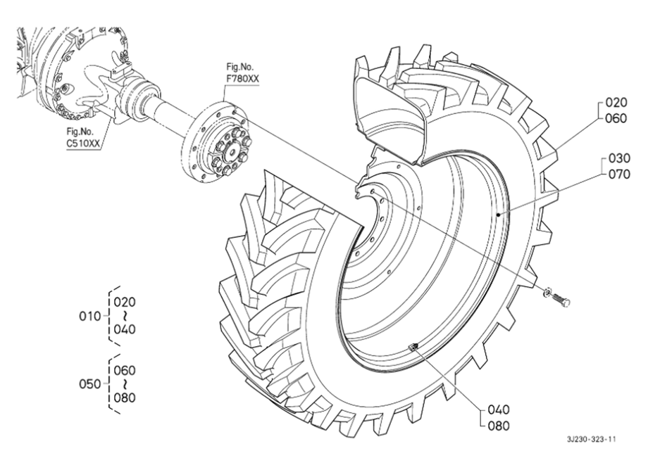 Rear Wheel (480/80R42:10 Hole Rim) [Bar Type Axle]