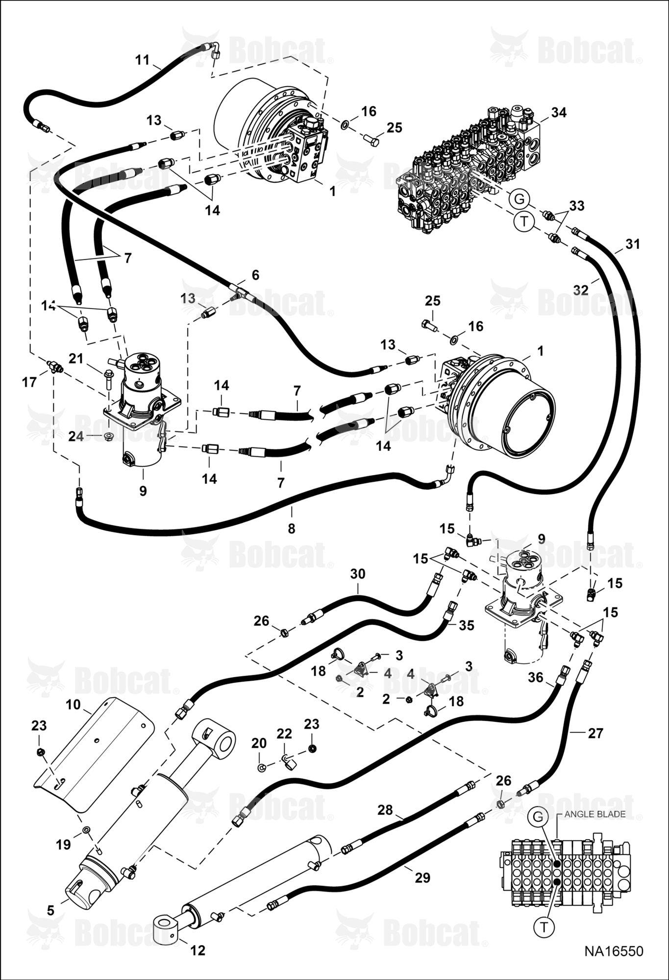 Hydraulic Circuitry (Lower)(W/Angle Blade)(Unbranded Drive Motor)