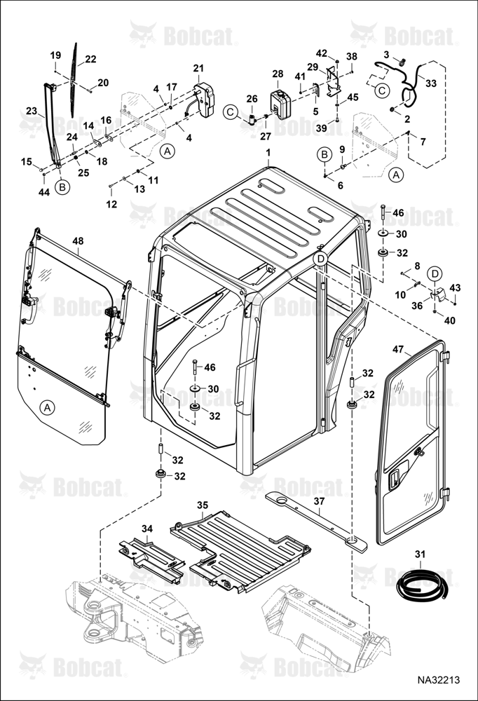 Operator CAB (Mounting) (Front Window) (Wipers) (Door) B4GR19415 & Above