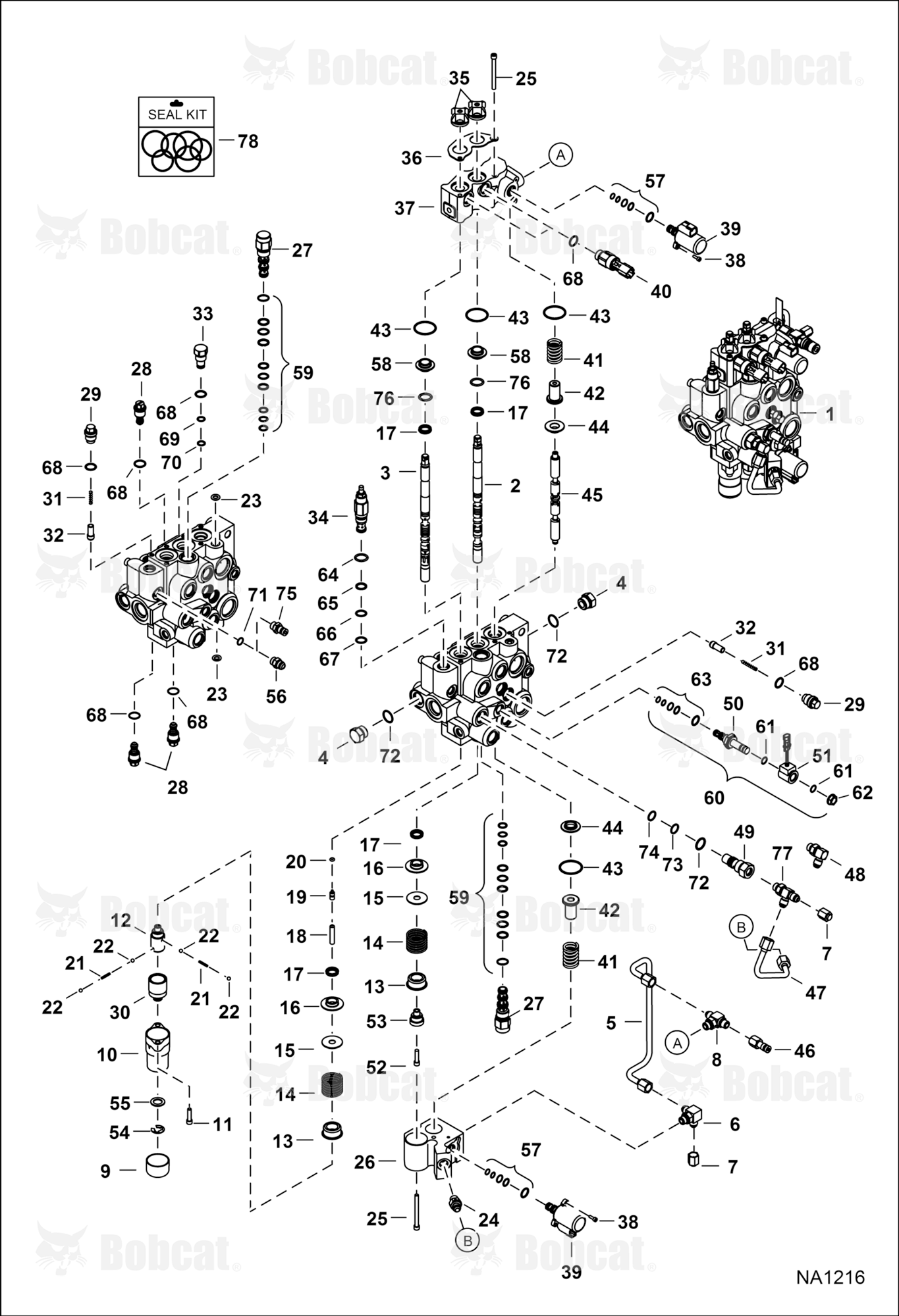 Hydraulic Control Valve (Manual Controls) (Two Piece Detent Block) A3NT11001 - A3NT15228, A3NU11001 - A3NU12261