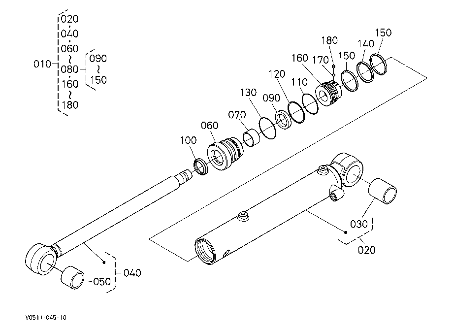 Bucket Cylinder (Rh) (Component Parts)