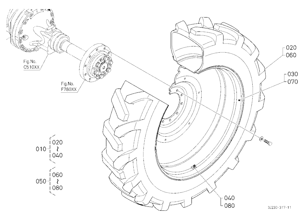 Rear Wheel (380/90R46:10 Hole Rim) [Bar Type Axle]