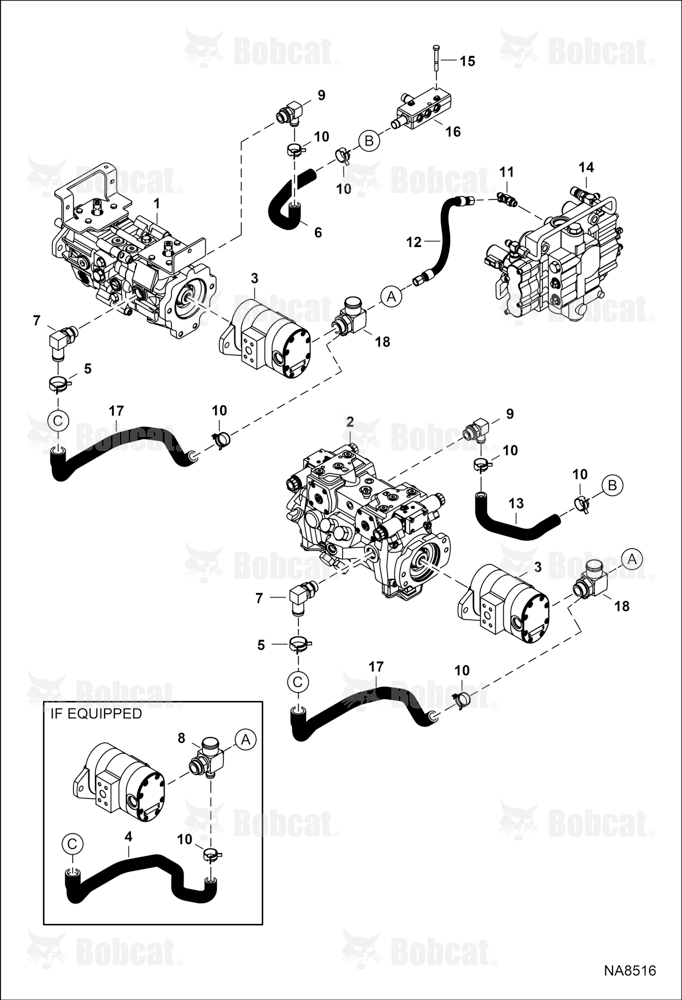 Hydrostatic Circuitry (Hydrostatic Pump) (Case Drain Manifold)  B1ED11001 - B1ED11502