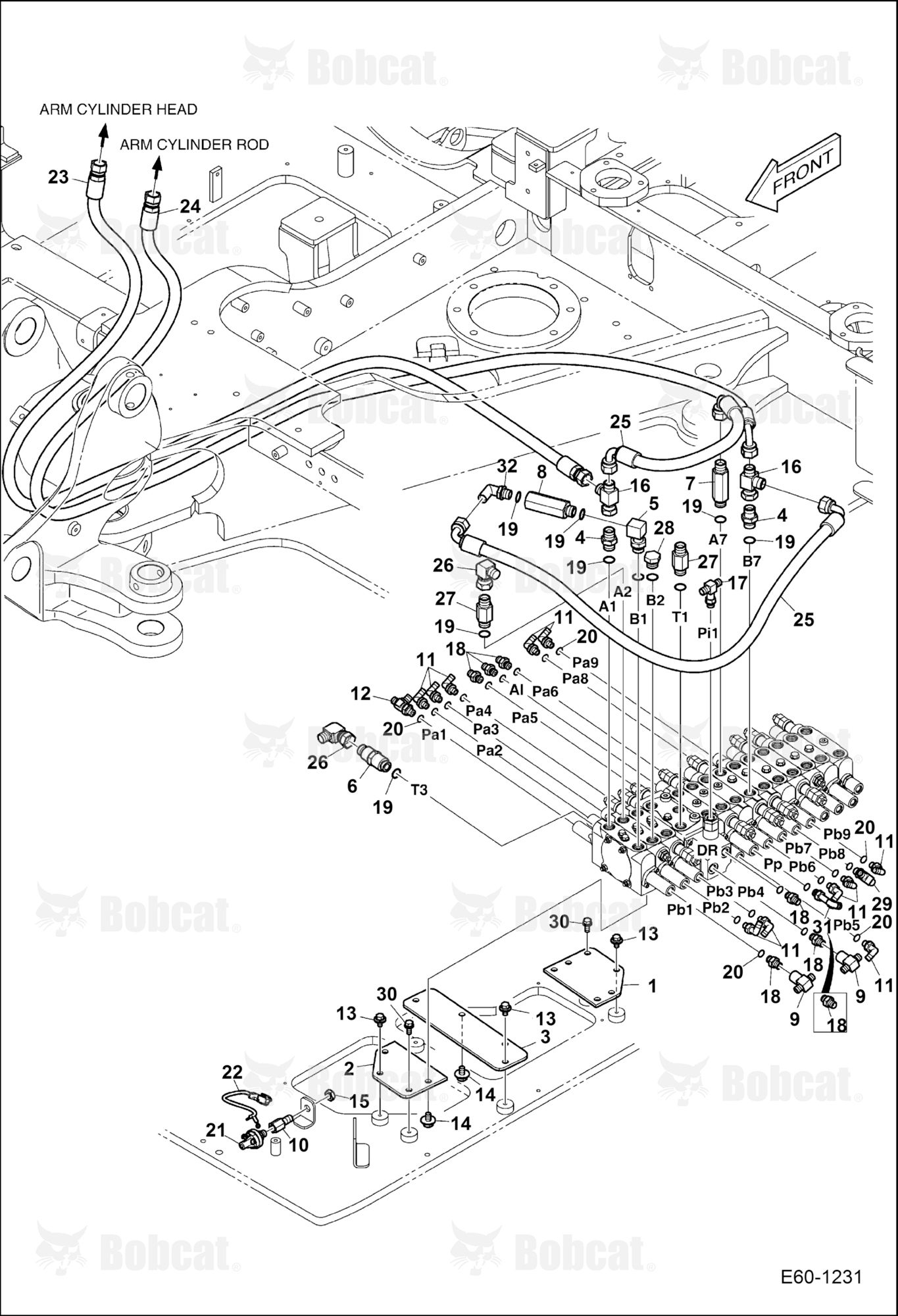 Hydraulic Circuitry (Work Hoses & Control Valve) (Arm) AET811321 & Above, AGSZ11321 & Above