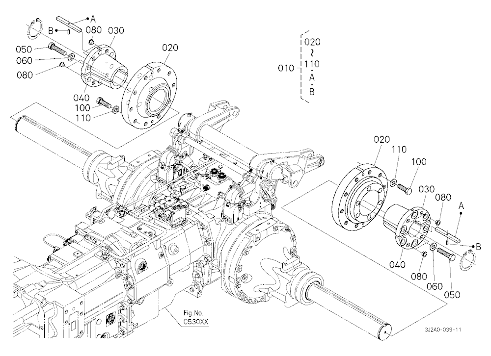 Rear Axle Hub (For 10 Hole Rim) [Bar Type Axle]