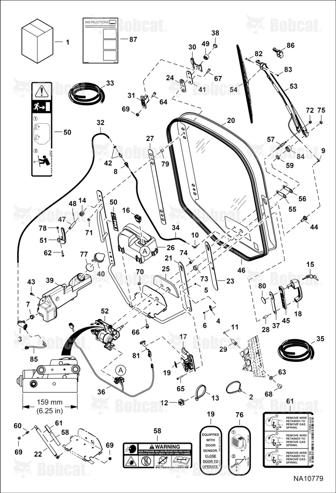CAB Door (159 mm (6.25”) Wiper Motor Mounting Bracket) (Bottom Mounted Washer Nozzle)