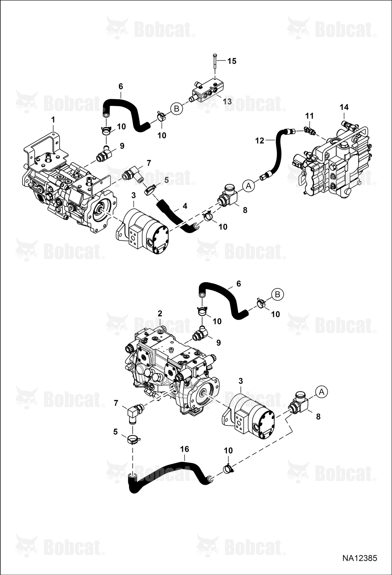 Hydrostatic Circuitry (Hydrostatic Pump) (Case Drain Manifold)  AUVB12539 & Above