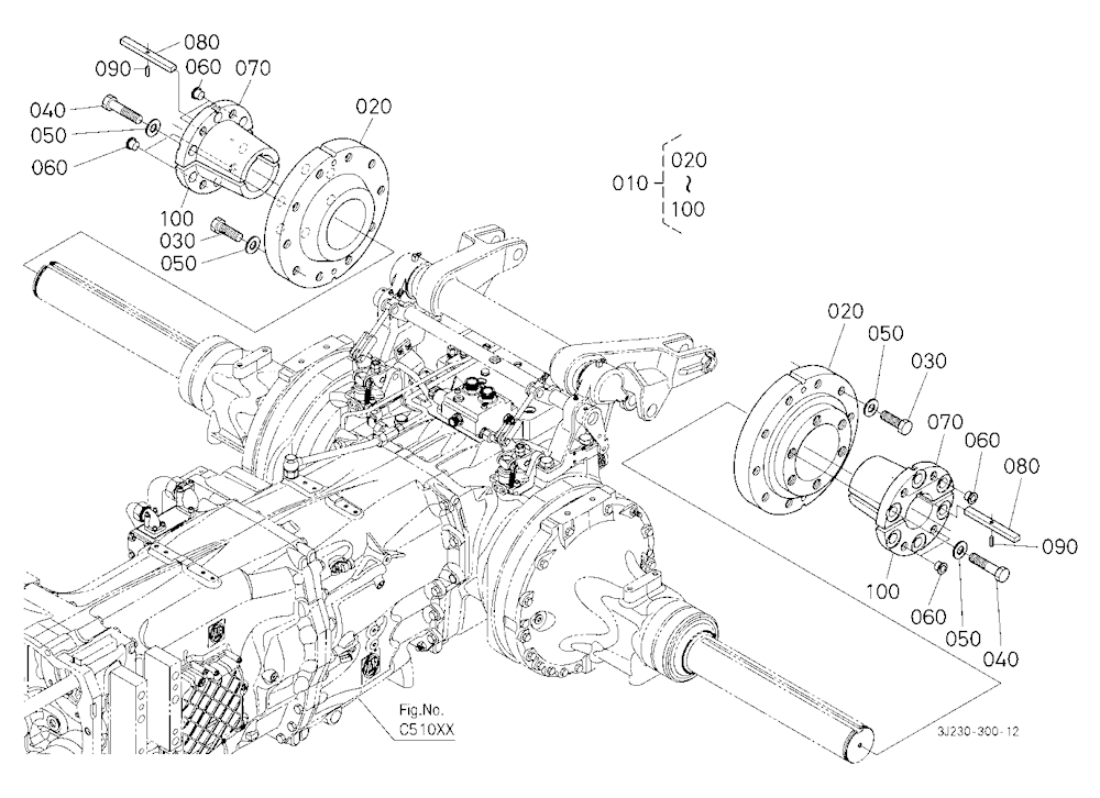 Rear Axle Hub (For 10 Hole Rim) [Bar Type Axle] (W