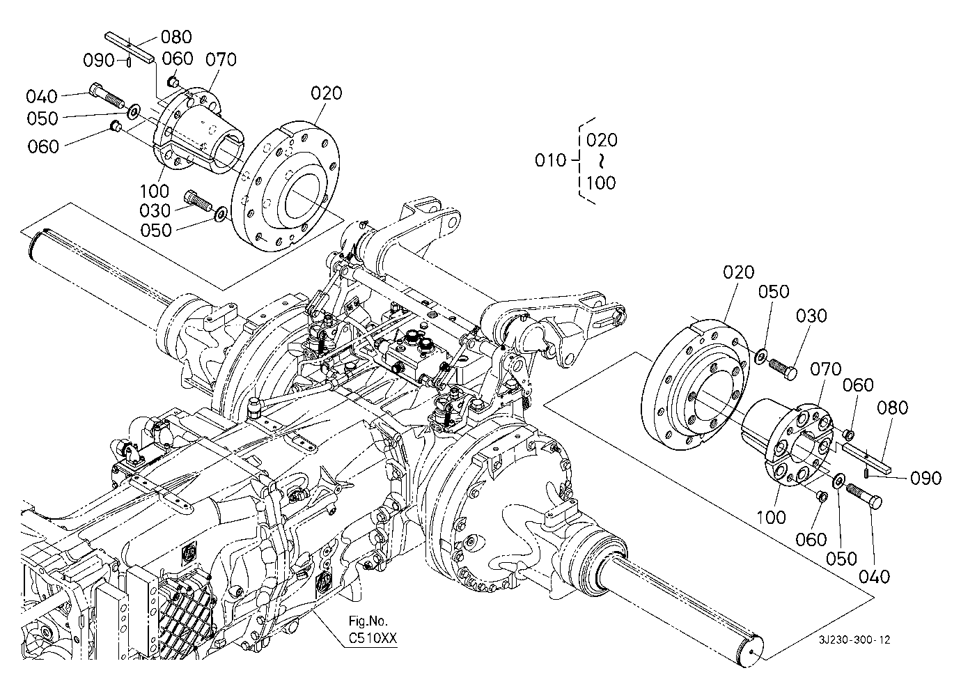 Rear Axle Hub (For 10 Hole Rim) [Bar Type Axle] (W