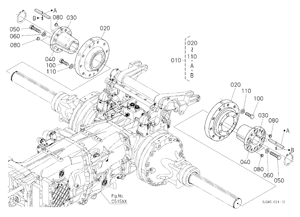 Rear Axle Hub (For 10 Hole Rim) [Bar Type Axle]