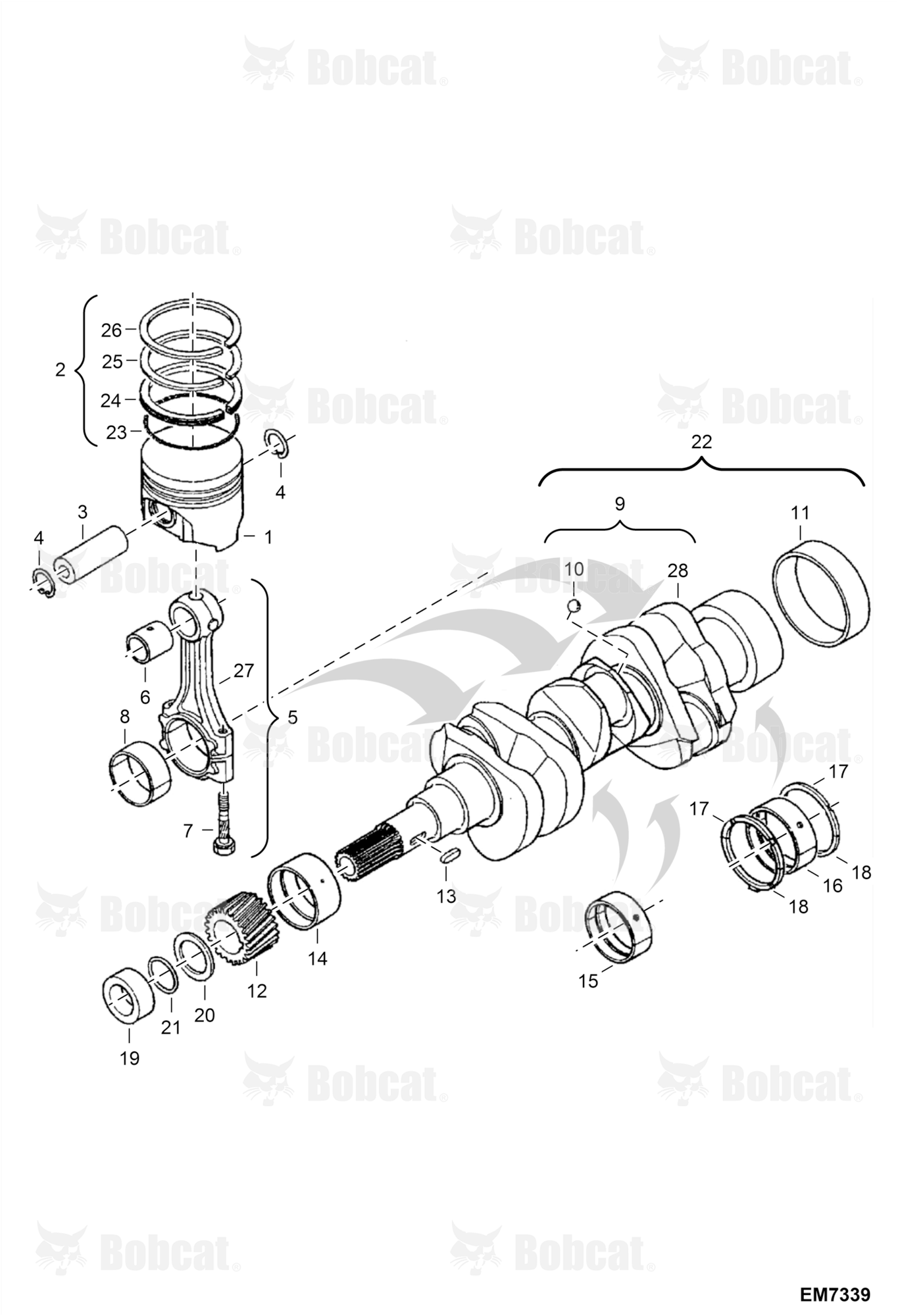 Piston and Crankshaft (Engine S/N 7U0001 - 4JB9999)