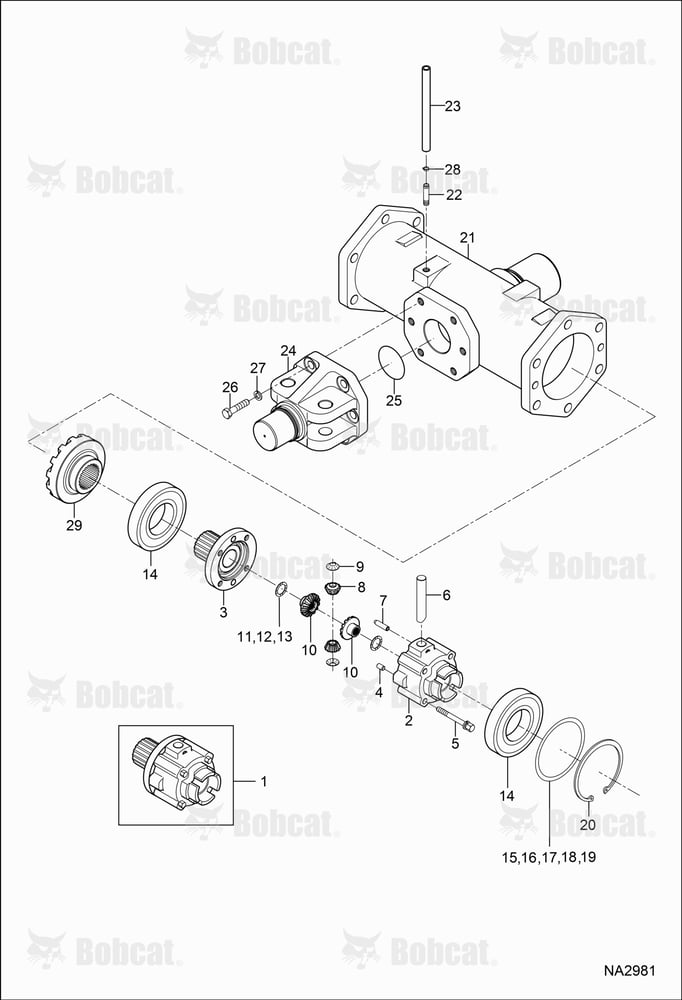 Front Axle Support & Differential Group (Dual Steering Cylinders)