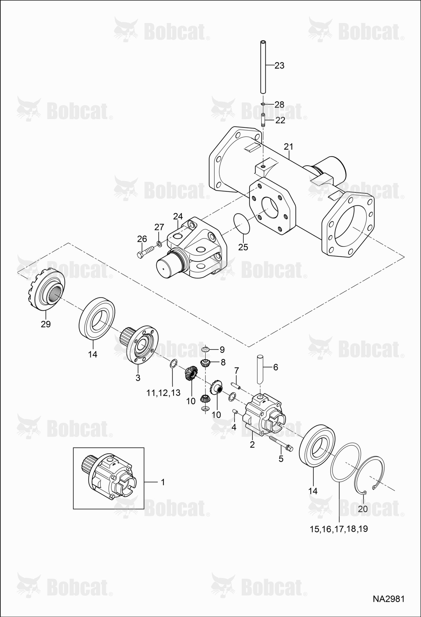 Front Axle Support & Differential Group (Dual Steering Cylinders)