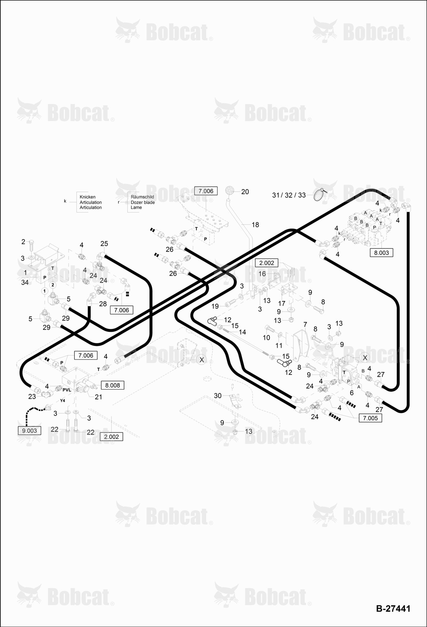 Hydraulic Installation - Pilot Control (Dozer Blade & Articulation) 120000A96 - 120000A2841