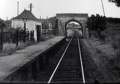 A view from the cab of a diesel multiple unit arriving at Stanley