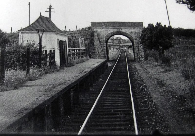 A view from the cab of a diesel multiple unit arriving at Stanley
