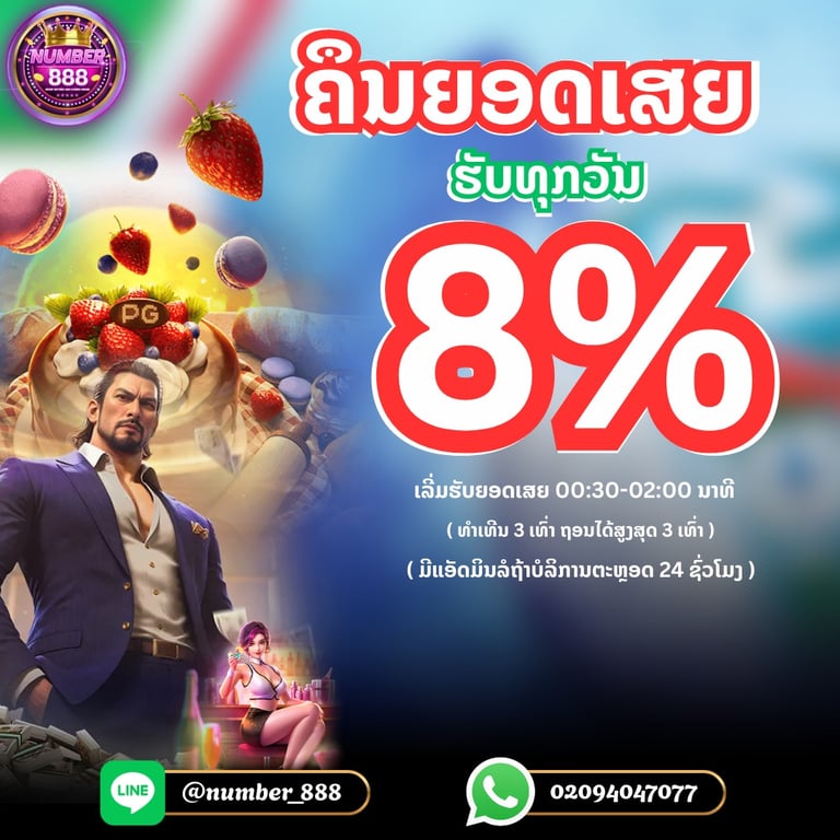 ເລີ່ມຮັບຍອດເສຍ 00:30-02:00 ນາທີ
 ( ທຳເທີນ 3 ເທົ່າ ຖອນໄດ້ສູງສຸດ 3 ເທົ່າ )