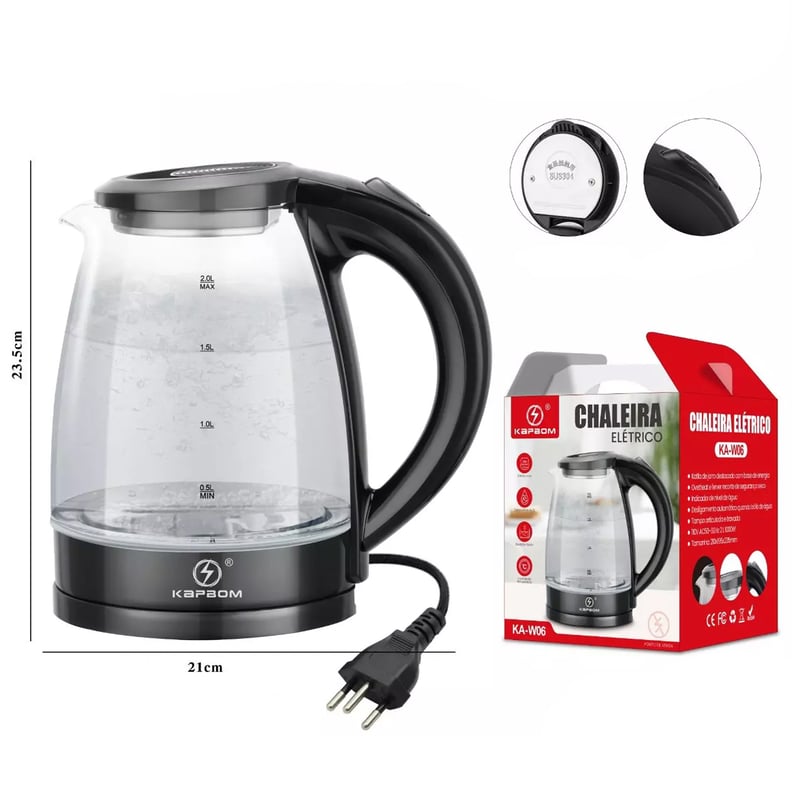 Chaleira Elétrica de Vidro Kapbom 2L 110V