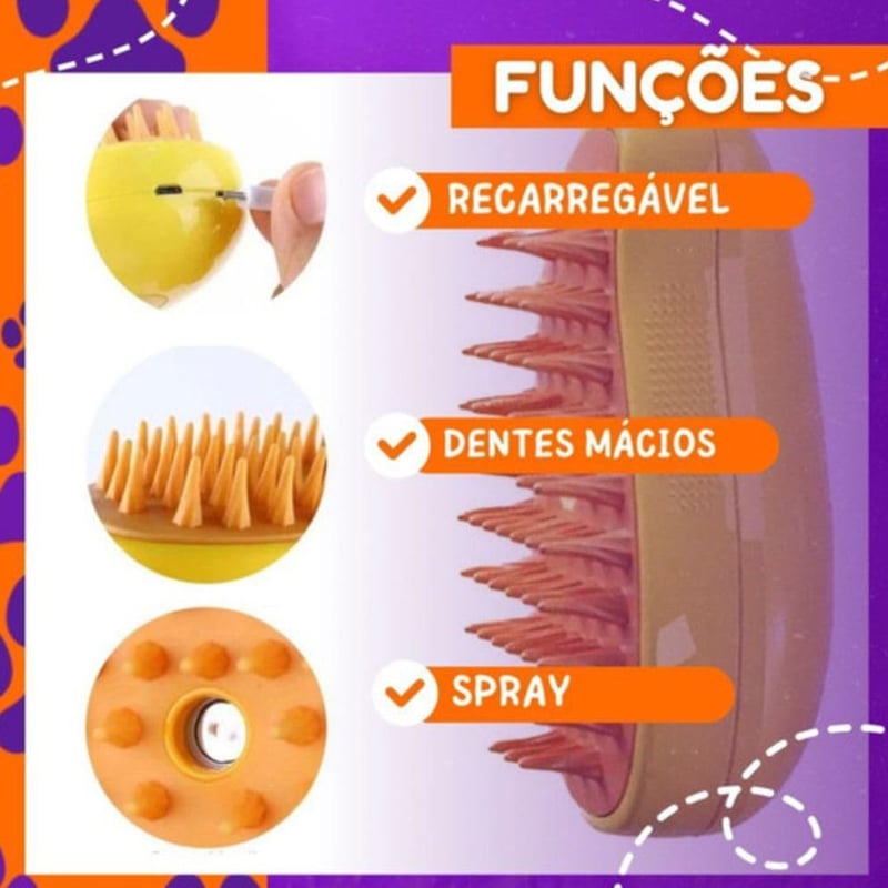 Escova Vapor Pet Recarregável Usb Elétrica Spray Gato Cães