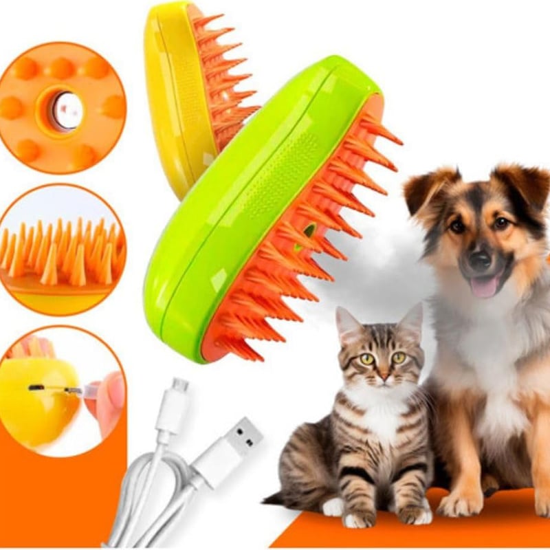 Escova Vapor Pet Recarregável Usb Elétrica Spray Gato Cães