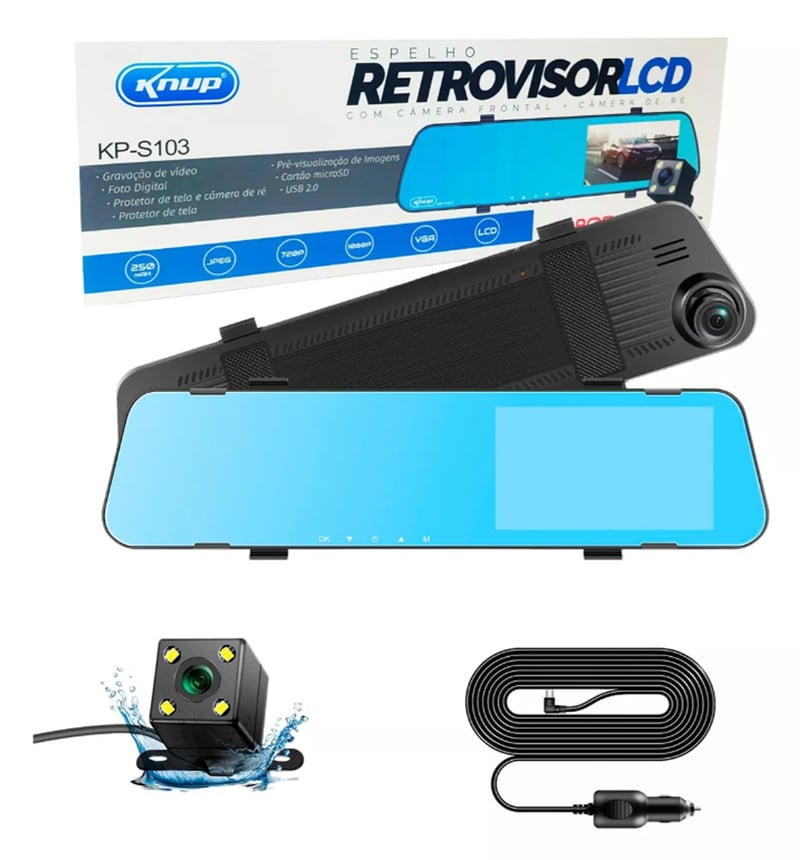 Espelho Retrovisor com Câmera Frontal Ré Monitor tela LCD